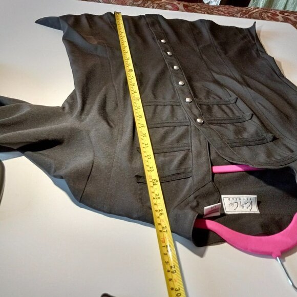 Kathy Che  Blouse  Women's Long Sleeve Roll Tab  BLACK Button Front V-Neck - Picture 5 of 12